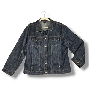 Chico's Denim Blue Jean Jacket Stretch Denim Pockets Womens Size 3 / XL 16